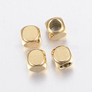Ion Plating(IP) 304 Stainless Steel Beads, Cube, Golden, 3x3x3mm, Hole: 2mm(X-STAS-F135-07G-3x3mm)
