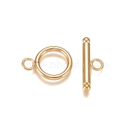 304 Stainless Steel Toggle Clasps, Real 24K Gold Plated, Ring: 18.5x14x2mm, Hole: 3mm, Bar: 22x7x3mm, Hole: 2.5mm(STAS-F040-41-G)