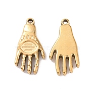 304 Stainless Steel Pendants, Hamsa Hand Charms, Golden, 21x10.5x3.5mm, Hole: 1.5mm(STAS-G282-01G)