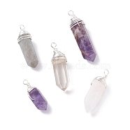 Natural Gemstone Pointed Pendants, with Silver Tone Brass Findings, Bullet, 38.5x12.5x11.5mm, Hole: 3x2.5mm(PALLOY-JF01312)