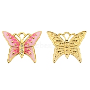 Golden Stainless Steel with Enamel and Glass Pendants, Butterfly Charms, Pink, 25x20mm, Hole: 2.8mm(PW-WG53205-03)