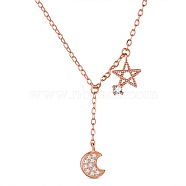 SHEGRACE Fashion 925 Sterling Silver Pendant Necklace, Micro Pave Grade AAA Cubic Zirconia Star and Moon Pendants(Chain Extenders Random Style), Rose Gold, 15.7 inch(40cm)(JN81B)