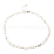 Natural Pearl & Natural Quartz Crystal Chip Beaded Necklaces, 14.96 inch(38cm)(NJEW-M214-04P)