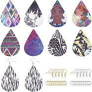 NBEADS DIY Wooden Printing Dangle Earring Making Kits, 36Pcs 9 Colors Teardrop Wood Pendants, Brass Earring Hooks and Jump Rings, Mixed Color, Pendants: 59x36x2.5mm, Hole: 1.5mm, 4pcs/color(DIY-NB0005-67)