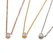 Flat Round Pendant 304 Stainless Steel Rhinestone Necklaces, with Lobster Claw Clasps, Mixed Color, 15.35 inch(39cm)(NJEW-H420-24M)