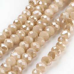 Electroplate Glass Beads Strands, Imitation Jade Glass, Full Rainbow Plated, Faceted, Rondelle, Camel, 6x4~5mm, Hole: 0.8~1mm, about 88~92pcspcs/strand, 15.5 inch~16 inch(39~45cm)(X-GLAA-K027-FR-B03)