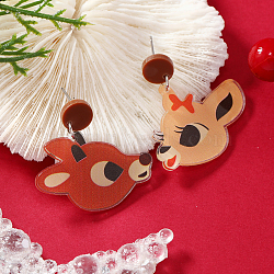 Christmas Acrylic Stud Earrings, 304 Stainless Steel Pin, Deer, Stainless Steel Color(SK8065-23)