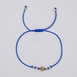 Adjustable Cross & Round Braided Bead Bracelets for Women, Royal Blue, 11 inch(28cm)(YI2903-3)