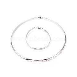304 Stainless Steel Choker Necklaces and Bangles Jewelry Sets, with Lobster Claw Clasps, Stainless Steel Color, 8-1/4 inch~8-3/8 inch(21~21.2cm), 17.8 inch~17.9 inch(45.2~45.4cm), 6mm(SJEW-L144-A01-P)