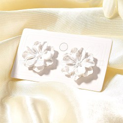 Alloy & 925 Sterling Silver & Acrylic Stud Earrings, Flower, White, 23x26mm(EJEW-Q013-09A)