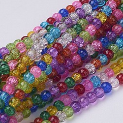 Crackle Glass Beads Strands, Round, Mixed Color, 4mm, Hole: 0.5mm, about 105pcs/strand, 16 inch(GGM001)