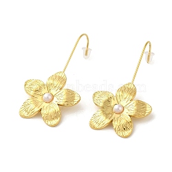 304 Stainlee Steel with Plastic Pearl Dangle Earring, Flower, Real 18K Gold Plated, 45x25mm(EJEW-Z045-06G)