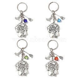 Alloy Lampwork Pendant Keychains, with Iron Split Key Rings, Witch & Spider Web & Besom, Antique Silver, Mixed Color, 90mm(KEYC-JKC01276)