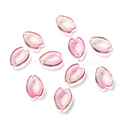 Transparent Glass Pendants,  Sakura Petaline, Pink, 16x12x3.5mm, Hole: 0.9mm(X-GLAA-B003-03D)