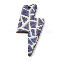 Single Face Printed Wood Big Pendants, Wooden Lightning Bolt Charms, Slate Blue, 49~56.5x23~23.5x2~2.5mm, Hole: 1.8~2mm(WOOD-L021-A04)