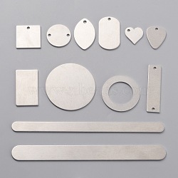 (Defective Closeout Sale: Some Scratched Surface) Aluminum Pendants, Stamping Blank Tag, Mixed Shape, Platinum, 19~150x19~50x1.5mm, Hole: 2.8~3.5mm(ALUM-XCP0001-03P)