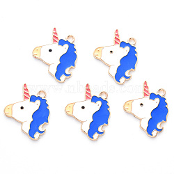 Alloy Enamel Pendants, Cadmium Free & Lead Free, Light Gold, Unicorn, Dark Blue, 24.5x19.5x1mm, Hole: 1.8mm(ENAM-R059-07A-RS)