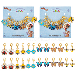 Alloy Enamel Bee & Flower & Ladybird & Butterfly Charm Locking Stitch Markers, Zinc Alloy Lobster Claw Clasps Locking Stitch Marker, Mixed Color, 2.8~3.8cm, 12pcs/set(HJEW-PH01726)