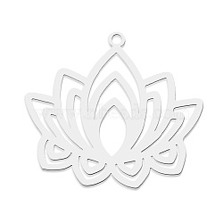 Non-Tarnish 201 Stainless Steel Pendants, Laser Cut, Lotus Flower, Stainless Steel Color, 27x30x1mm, Hole: 1.6mm(STAS-S105-LA751-1)