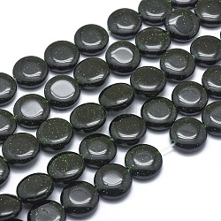 Synthetic Green Goldstone Beads Strands, Flat Round, 12x4.5mm, Hole: 1mm, about 33pcs/strand, 15.3 inch(39cm)(G-G793-07B-03)