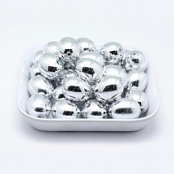 Plating Eco-Friendly Plastic Beads, Egg, Silver Color Plated, 22.5x17.5mm, Hole: 2.5mm, about 120pcs/500g
