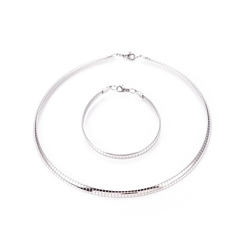 304 Stainless Steel Choker Necklaces and Bangles Jewelry Sets, with Lobster Claw Clasps, Stainless Steel Color, 8-1/4 inch~8-3/8 inch(21~21.2cm), 17.8 inch~17.9 inch(45.2~45.4cm), 6mm