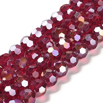 Transparent Glass Beads, 32 Facets, AB Color Plated, Round, Dark Red, 10x8.5~9mm, Hole: 1.6mm, about 67pcs/strand, 23.62''(60cm)