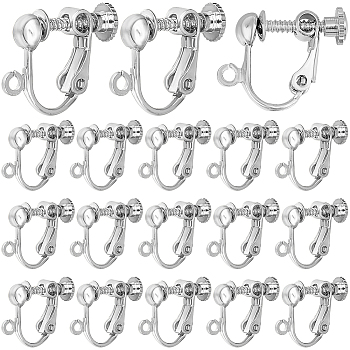 40Pcs Brass Screw Clip Earring Converter, Spiral Ear Clip, for Non-pierced Ears, with Loop, Platinum, 17x13.5x5mm, Hole: 1.2mm