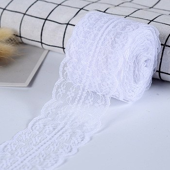 Polyester Lace Trim, Waved Edge with Bat Pattern, Garment Accessories, White, 1-3/4 inch(45mm), about 10.94 Yards(10m)/Roll