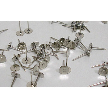 Iron Stud Earring Findings, Nickel Free, Platinum, 11x0.7mm, Tray: 6mm