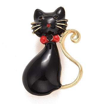 Cat Enamel Pin, Animal Alloy Badge for Backpack Clothes, Golden, Black, 37x25x6mm, Pin: 0.7mm