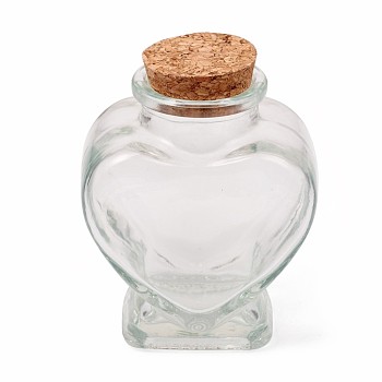 Heart Shape Transparent Glass Bottles, Wishing Bottles, with Cork Stopper, for Arts & Crafts, Projects, Decoration, Clear, 8.1x6.3x4.1cm