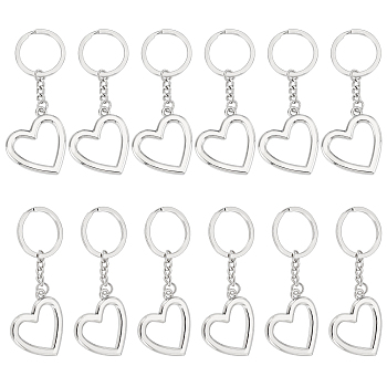 CHGCRAFT 12Pcs Alloy Keychain, with Iron Key Rings, Heart, Platinum, 9.6cm