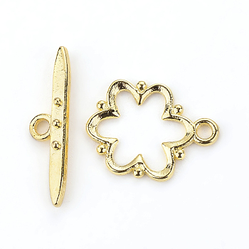 Alloy Toggle Clasps, Nickel Free, Lead Free and Cadmium Free, Golden, Flower: 19x15x1.5mm, hole: 2mm. Bar: 24x6x4mm, hole: 2mm.