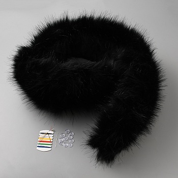 Artificial Wool Fur Collar, with Needle and Thread, Buttons, Black, 880x220x40mm