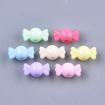 Opaque Solid Color Acrylic Beads, Candy, Mixed Color, 8x14.5x8mm, Hole: 2mm, about 1370pcs/500g