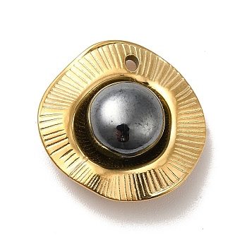 Ion Plating(IP) 304 Stainless Steel Pendants, with Enamel, Golden, Flat Round, Black, 16.5x17x7.5mm, Hole: 1.2mm