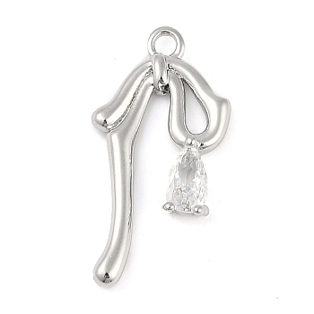 Brass Micro Pave Clear Cubic Zirconia Pendants, Bowknot Charms, Platinum, 20x10x3mm, Hole: 1.4mm