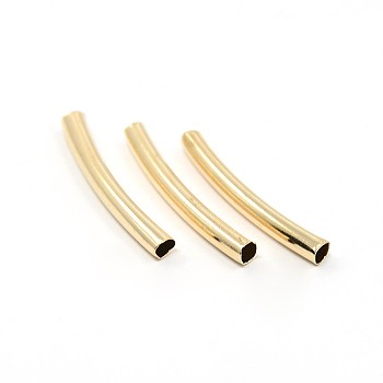 Brass Smooth Curved Tube Beads, Curved Tube Noodle Beads, Light Gold, 25x3mm, Hole: 2mm