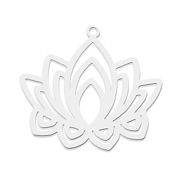 201 Stainless Steel Pendants, Laser Cut, Lotus Flower, Stainless Steel Color, 27x30x1mm, Hole: 1.6mm