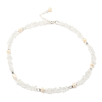 Natural Pearl & Natural Quartz Crystal Chip Beaded Necklaces, 14.96 inch(38cm)