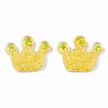 Transparent Resin Cabochons, with Paillette, Crown, Gold, 20x24.5x8mm