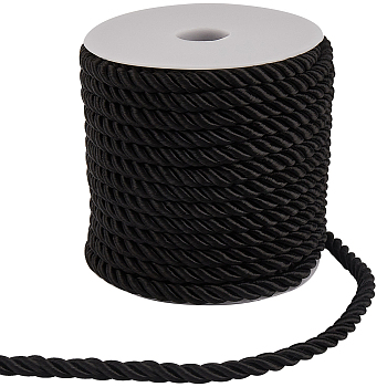 18M Twisted Polyester Milan Cord, for Handmade Craft, Knitting, Wall Hanging Art, Gift Wrapping, Black, 6.5mm, about 19.69 Yards(17.5~18m)/Roll