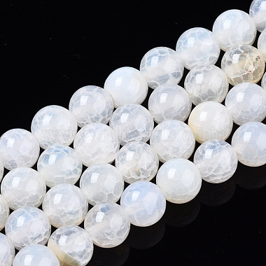 Floral White Round Natural Agate Beads