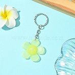 Flower Resin Keychain, with Iron Rings, Champagne Yellow, 8.8cm(KEYC-YW00152-05)