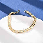 Rectangle Brass Micro Pave Clear Cubic Zirconia Link Chain Bracelets for Women, Long-Lasting, Rack Plating Plated, Lead Free & Cadmium Free, Real 18K Gold Plated, 7.20 inch(18.3cm)(BJEW-F530-03G)