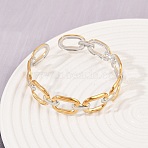 304 Stainless Steel Cuff Bangles for Women, Oval, Ion Plating(IP), Golden & Stainless Steel Color, 1/2 inch(1.3cm), Inner Diameter: 2 inch(5cm)(BJEW-G757-04GP)