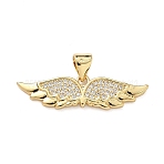Brass Micro Pave Clear Cubic Zirconia Charms, Wing Charms, Real 16K Gold Plated, 8x29x2mm, Hole: 3.5x4.5mm(KK-F930-05G)