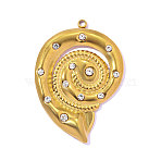 304 Stainless Steel Rhinestone Pendants, Hand Polished Conch Charm, Ion Plating(IP), Real 18K Gold Plated, 31x22mm(STAS-OY017-62G)
