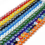Handmade Evil Eye Lampwork Beads Strands, Heart, Mixed Color, 11.5x14x4.5mm, Hole: 1.2mm, about 28pcs/strand, 12.40''(31.5cm)(LAMP-E023-07C)